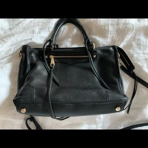Rebecca Minkoff Black Leather Regan Satchel with gold hardware
